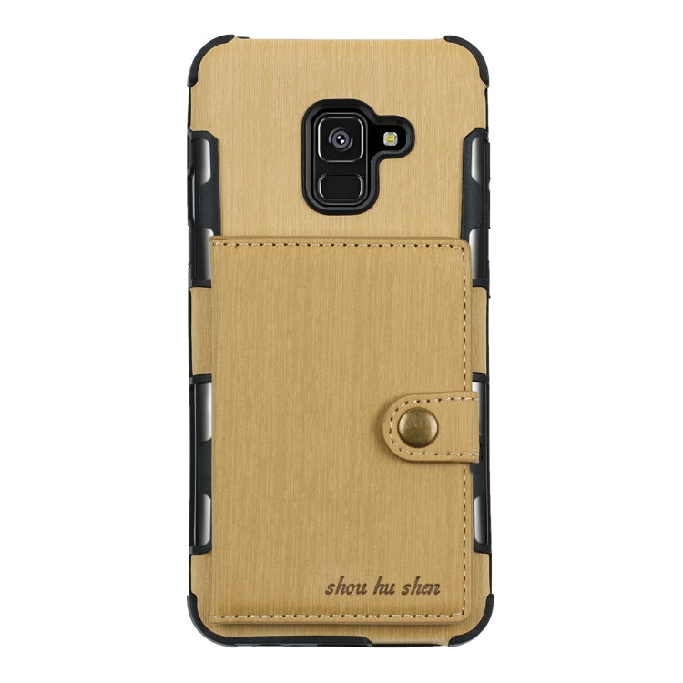 For Galaxy A8 (2018) Brushed Texture Shockproof PU + TPU Case, with Card Slots & Wallet & Photo Frame