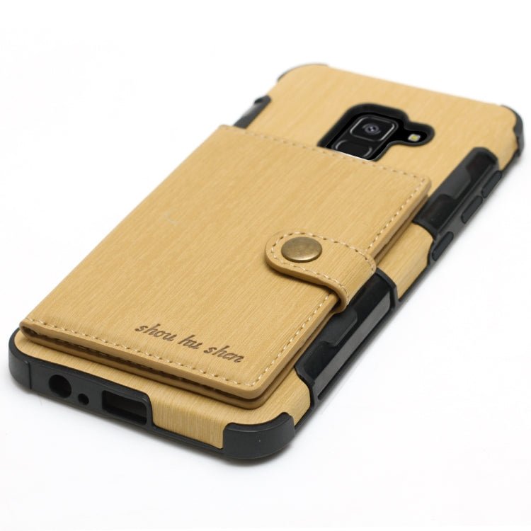 For Galaxy A8 (2018) Brushed Texture Shockproof PU + TPU Case, with Card Slots & Wallet & Photo Frame