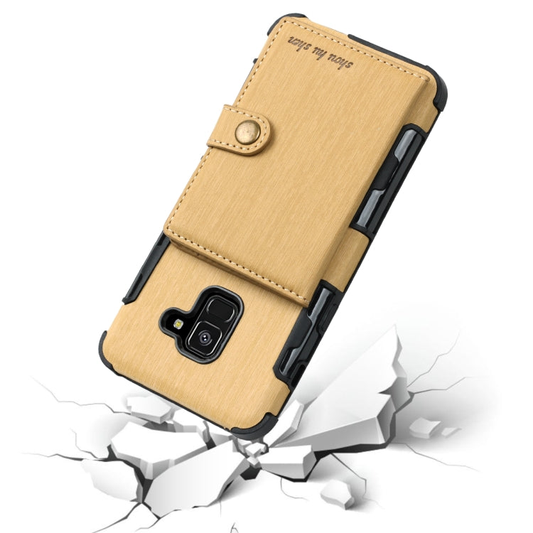 For Galaxy A8 (2018) Brushed Texture Shockproof PU + TPU Case, with Card Slots & Wallet & Photo Frame
