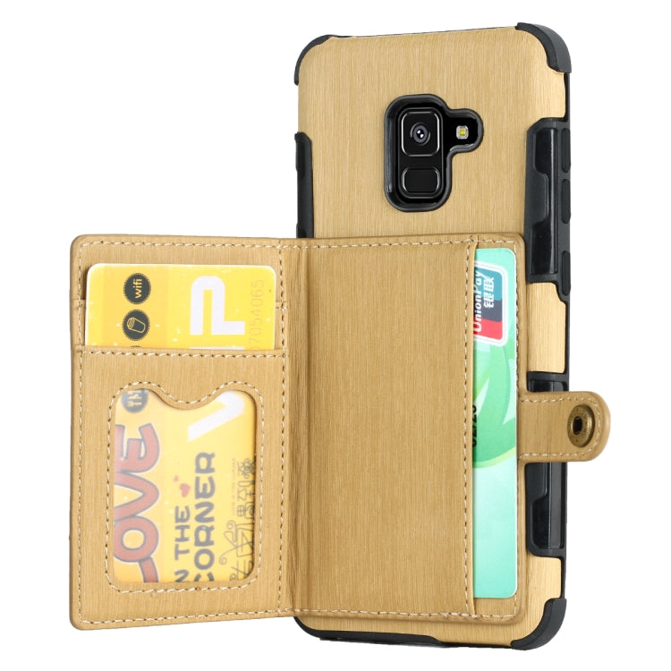 For Galaxy A8 (2018) Brushed Texture Shockproof PU + TPU Case, with Card Slots & Wallet & Photo Frame