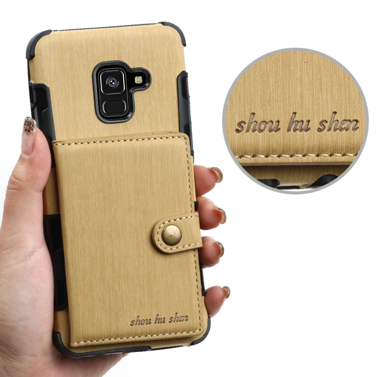 For Galaxy A8 (2018) Brushed Texture Shockproof PU + TPU Case, with Card Slots & Wallet & Photo Frame