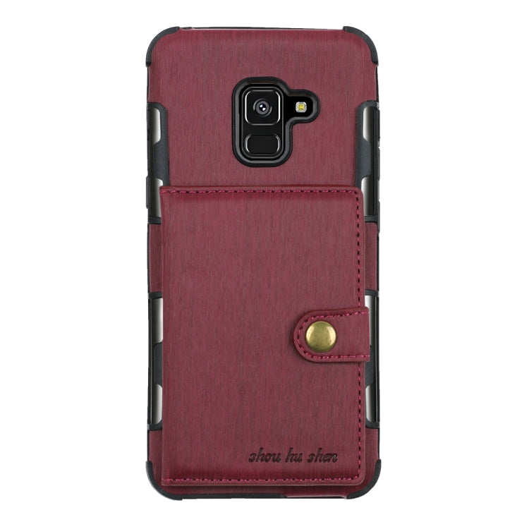 For Galaxy A8 (2018) Brushed Texture Shockproof PU + TPU Case, with Card Slots & Wallet & Photo Frame