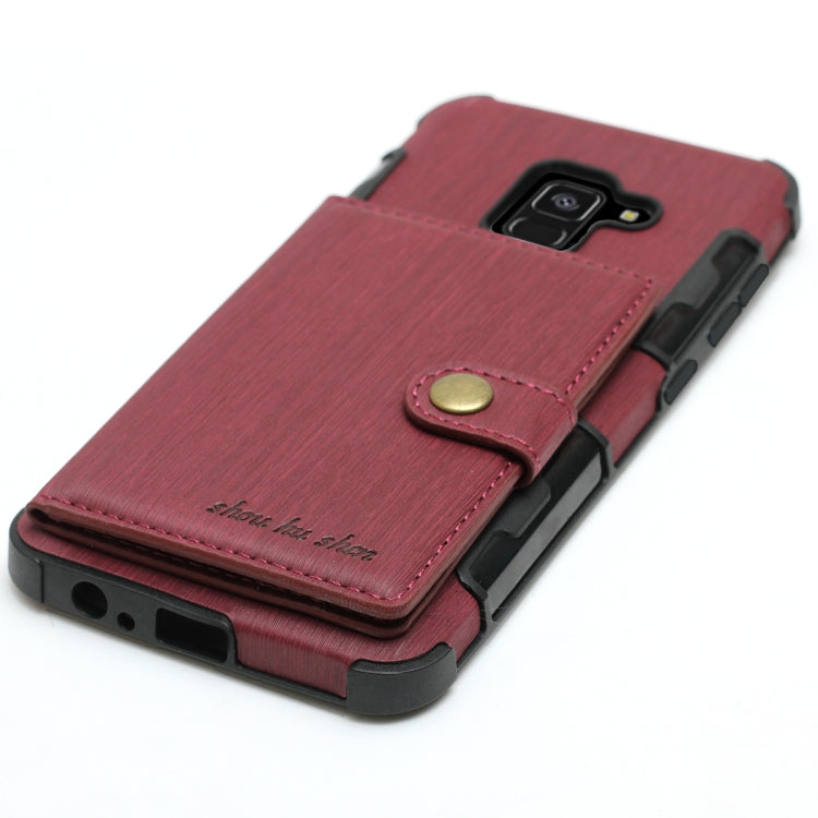 For Galaxy A8 (2018) Brushed Texture Shockproof PU + TPU Case, with Card Slots & Wallet & Photo Frame