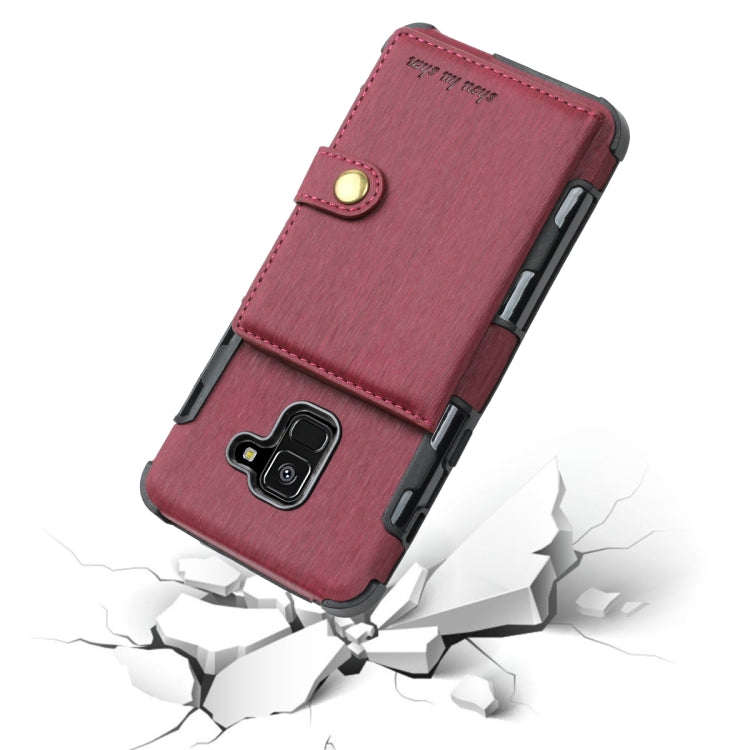 For Galaxy A8 (2018) Brushed Texture Shockproof PU + TPU Case, with Card Slots & Wallet & Photo Frame