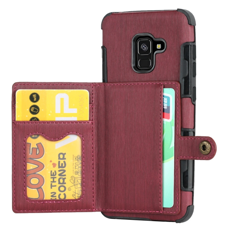 For Galaxy A8 (2018) Brushed Texture Shockproof PU + TPU Case, with Card Slots & Wallet & Photo Frame