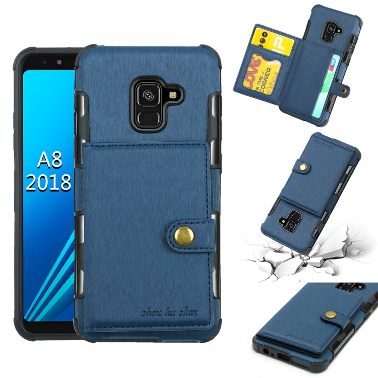 For Galaxy A8 (2018) Brushed Texture Shockproof PU + TPU Case, with Card Slots & Wallet & Photo Frame