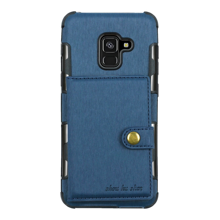 For Galaxy A8 (2018) Brushed Texture Shockproof PU + TPU Case, with Card Slots & Wallet & Photo Frame