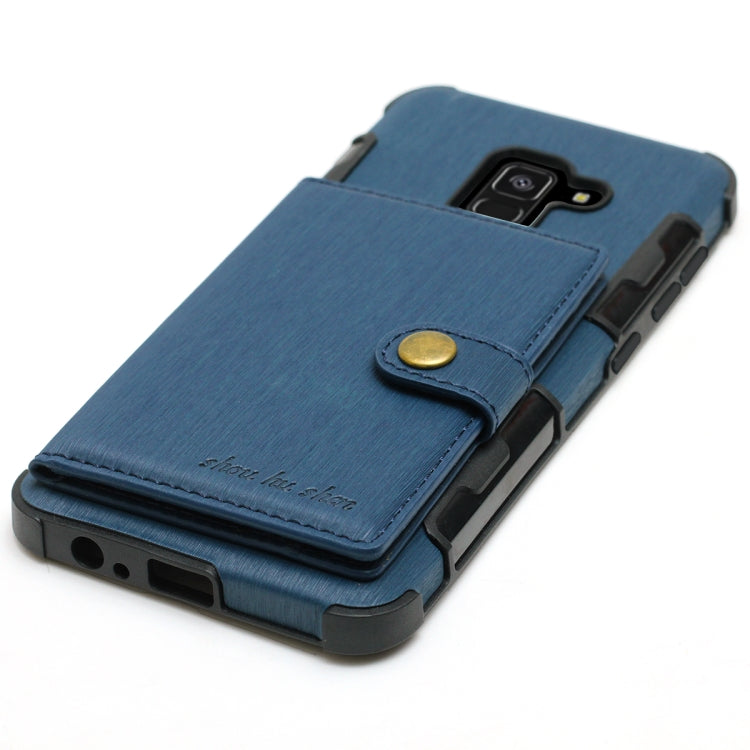 For Galaxy A8 (2018) Brushed Texture Shockproof PU + TPU Case, with Card Slots & Wallet & Photo Frame