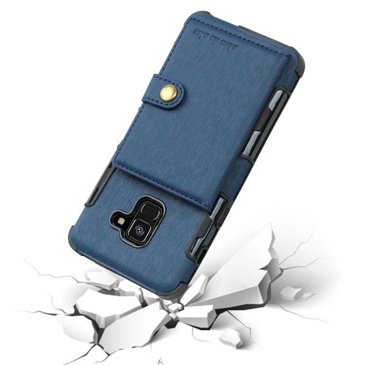 For Galaxy A8 (2018) Brushed Texture Shockproof PU + TPU Case, with Card Slots & Wallet & Photo Frame