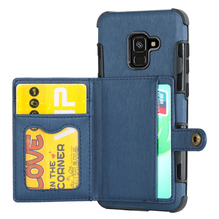 For Galaxy A8 (2018) Brushed Texture Shockproof PU + TPU Case, with Card Slots & Wallet & Photo Frame