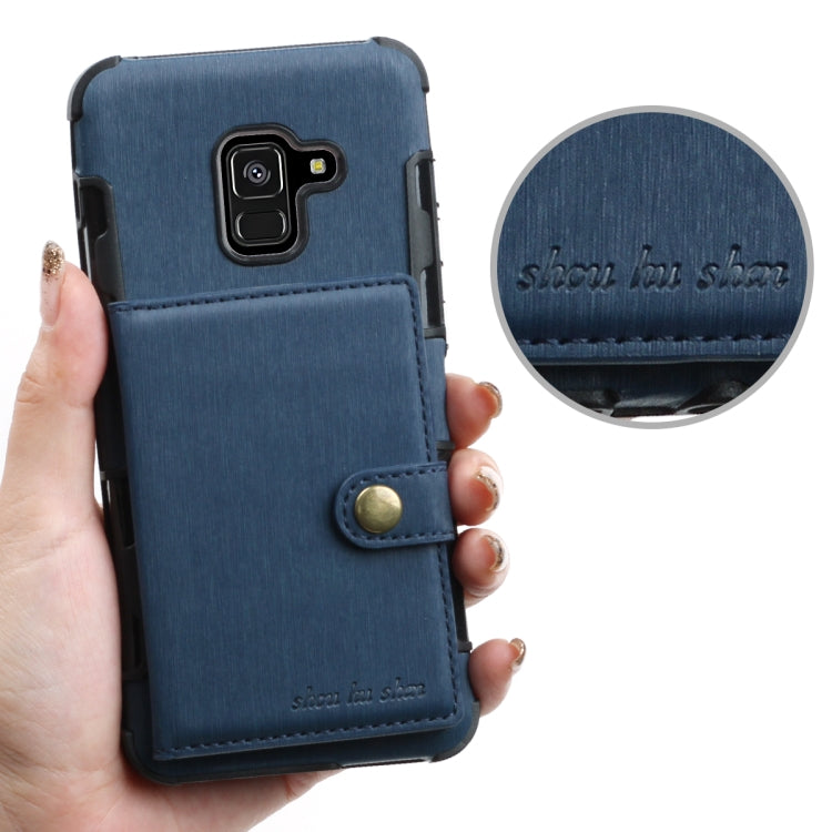 For Galaxy A8 (2018) Brushed Texture Shockproof PU + TPU Case, with Card Slots & Wallet & Photo Frame