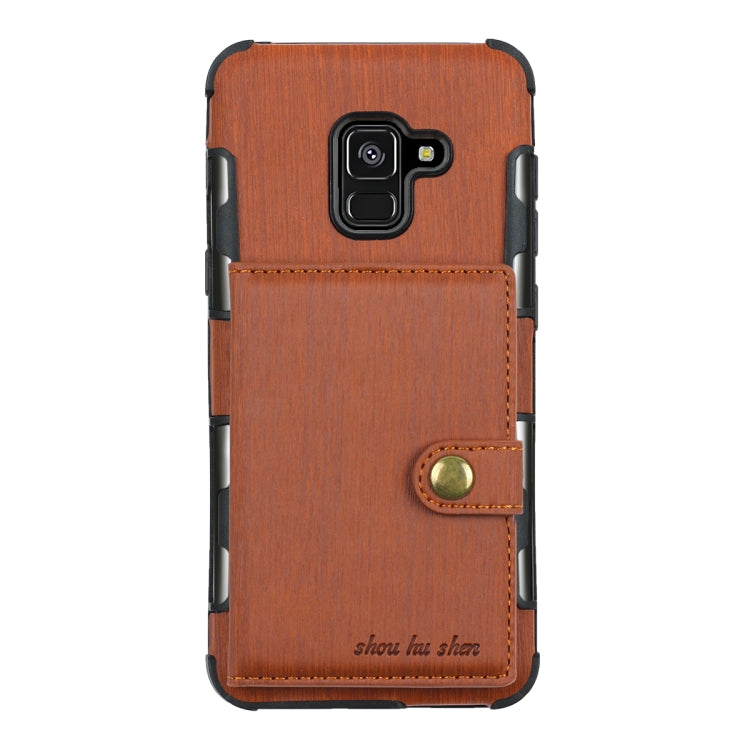 For Galaxy A8 (2018) Brushed Texture Shockproof PU + TPU Case, with Card Slots & Wallet & Photo Frame