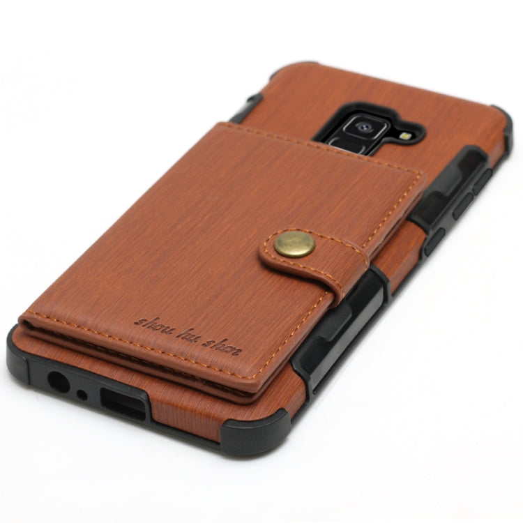 For Galaxy A8 (2018) Brushed Texture Shockproof PU + TPU Case, with Card Slots & Wallet & Photo Frame