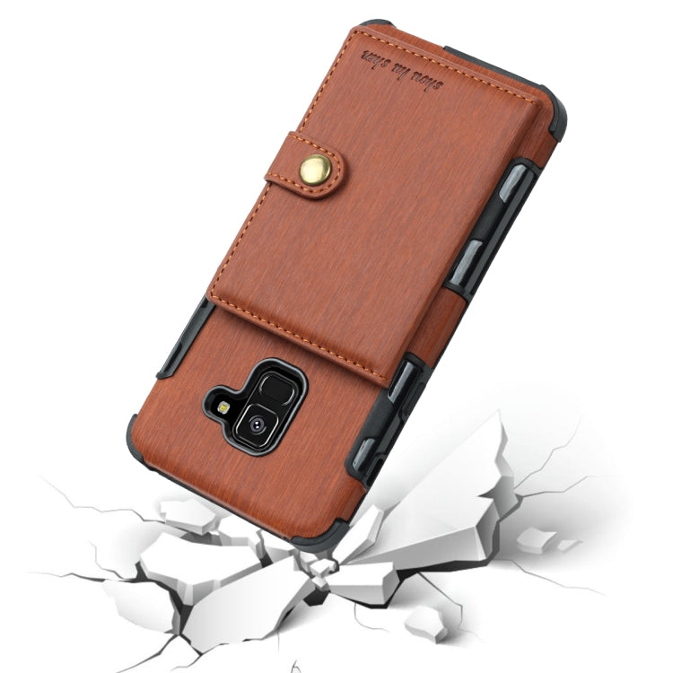 For Galaxy A8 (2018) Brushed Texture Shockproof PU + TPU Case, with Card Slots & Wallet & Photo Frame