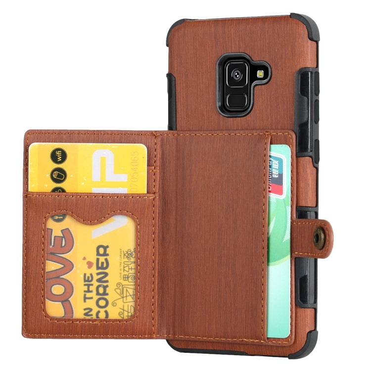 For Galaxy A8 (2018) Brushed Texture Shockproof PU + TPU Case, with Card Slots & Wallet & Photo Frame