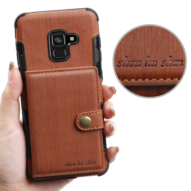 For Galaxy A8 (2018) Brushed Texture Shockproof PU + TPU Case, with Card Slots & Wallet & Photo Frame