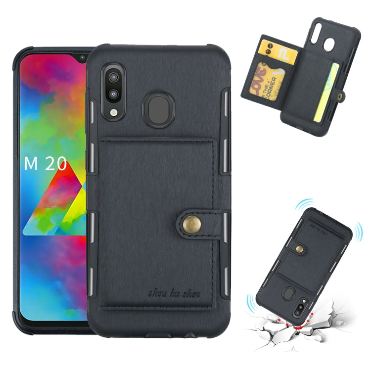 For Galaxy M20 Brushed Texture Shockproof PU + TPU Case, with Card Slots & Wallet & Photo Frame