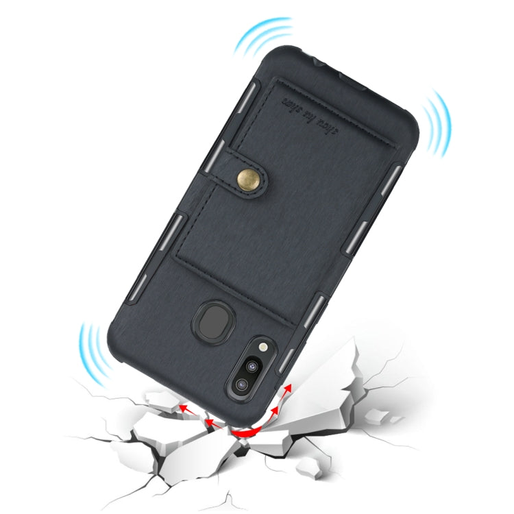 For Galaxy M20 Brushed Texture Shockproof PU + TPU Case, with Card Slots & Wallet & Photo Frame
