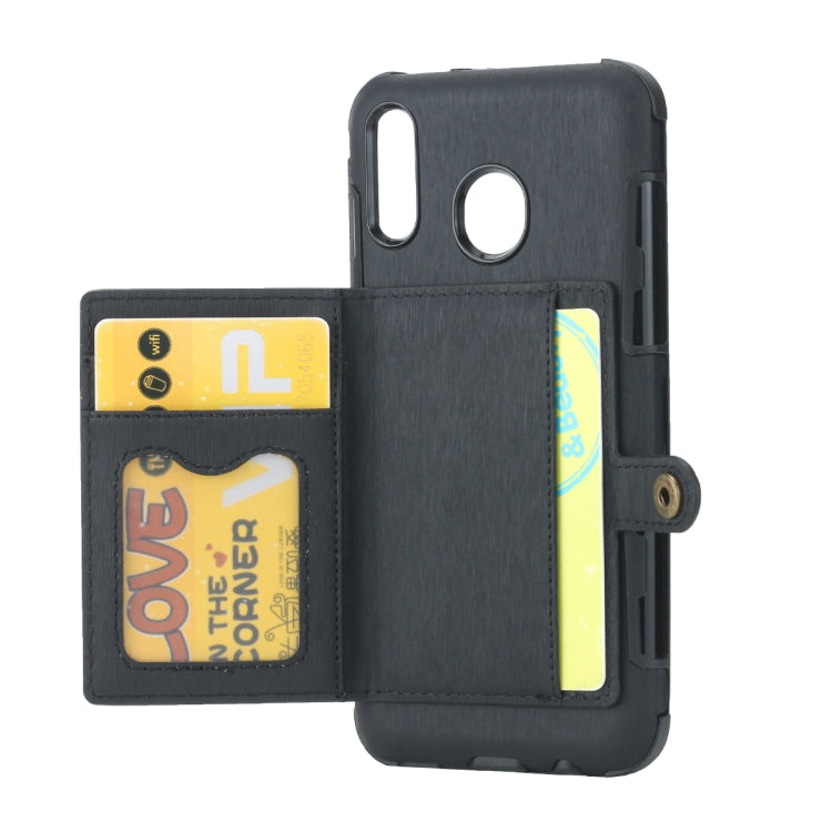 For Galaxy M20 Brushed Texture Shockproof PU + TPU Case, with Card Slots & Wallet & Photo Frame