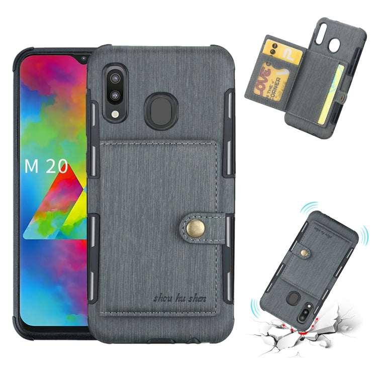 For Galaxy M20 Brushed Texture Shockproof PU + TPU Case, with Card Slots & Wallet & Photo Frame