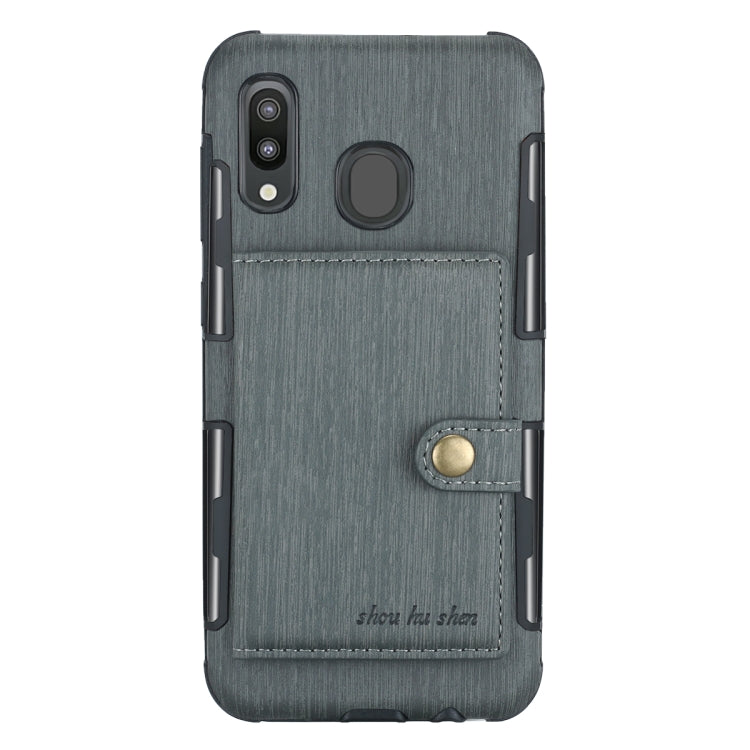 For Galaxy M20 Brushed Texture Shockproof PU + TPU Case, with Card Slots & Wallet & Photo Frame