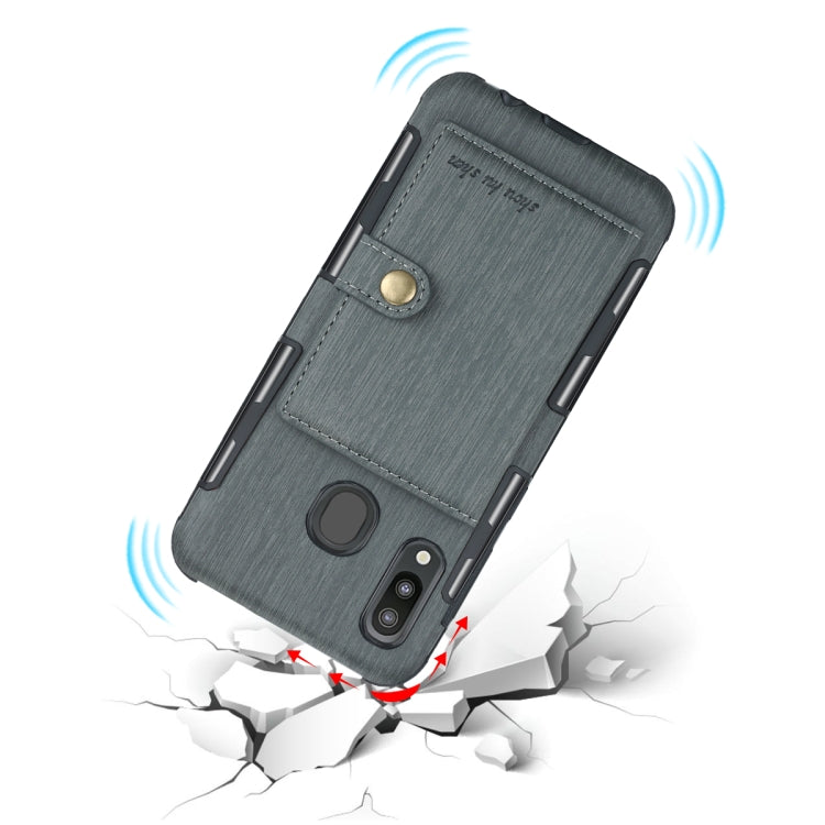 For Galaxy M20 Brushed Texture Shockproof PU + TPU Case, with Card Slots & Wallet & Photo Frame