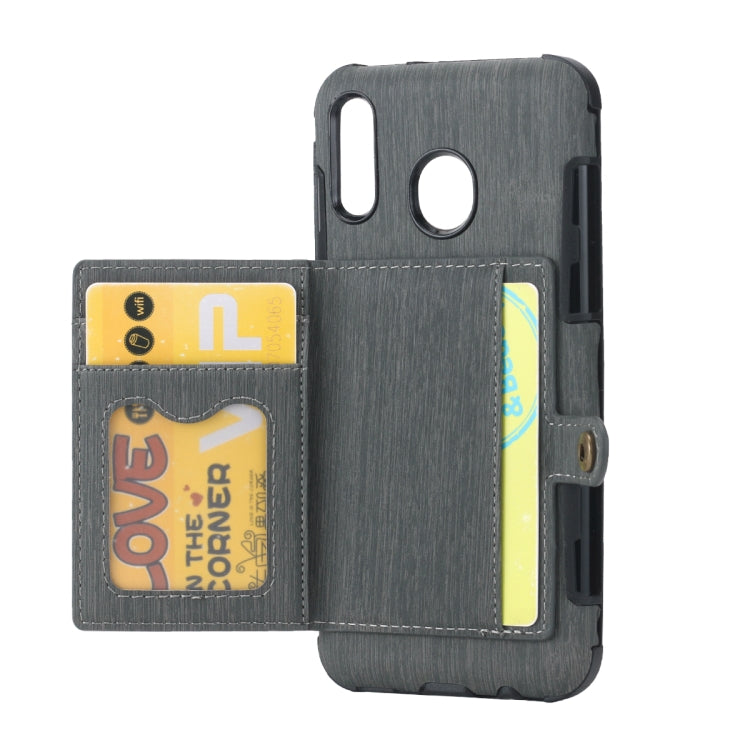 For Galaxy M20 Brushed Texture Shockproof PU + TPU Case, with Card Slots & Wallet & Photo Frame