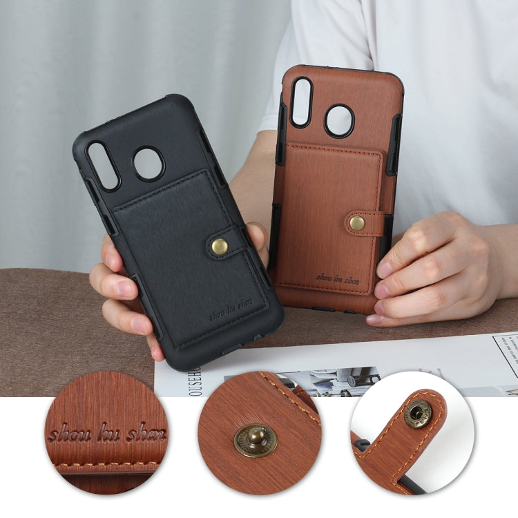 For Galaxy M20 Brushed Texture Shockproof PU + TPU Case, with Card Slots & Wallet & Photo Frame
