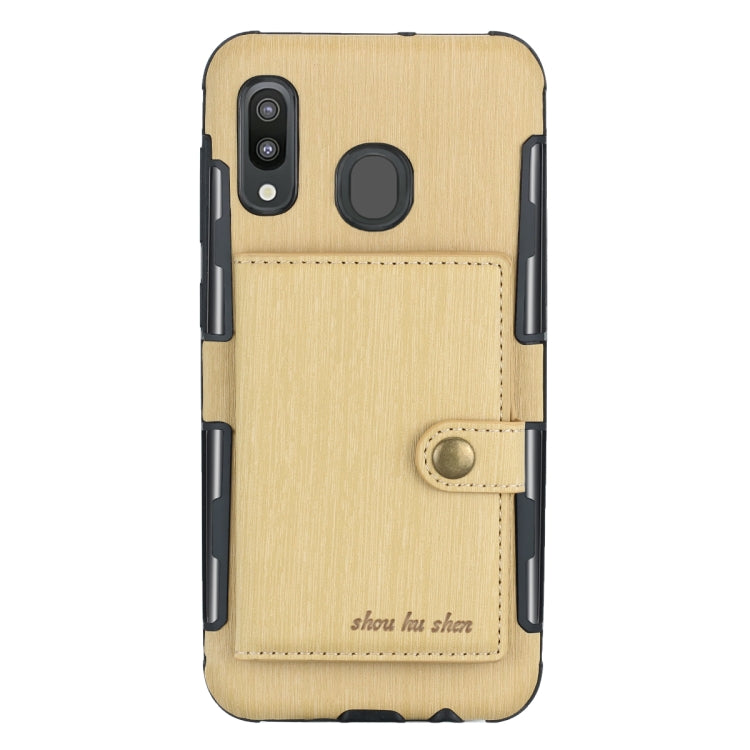For Galaxy M20 Brushed Texture Shockproof PU + TPU Case, with Card Slots & Wallet & Photo Frame