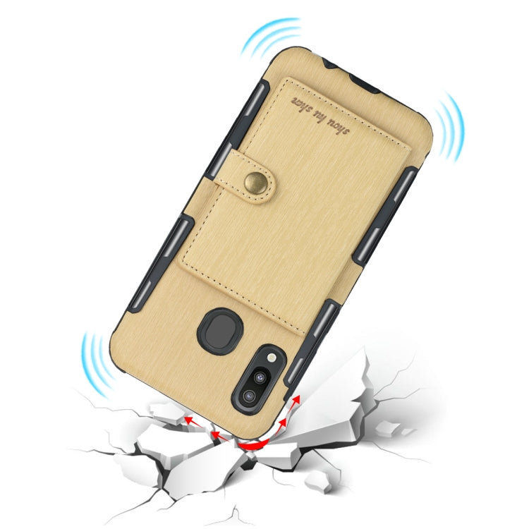 For Galaxy M20 Brushed Texture Shockproof PU + TPU Case, with Card Slots & Wallet & Photo Frame