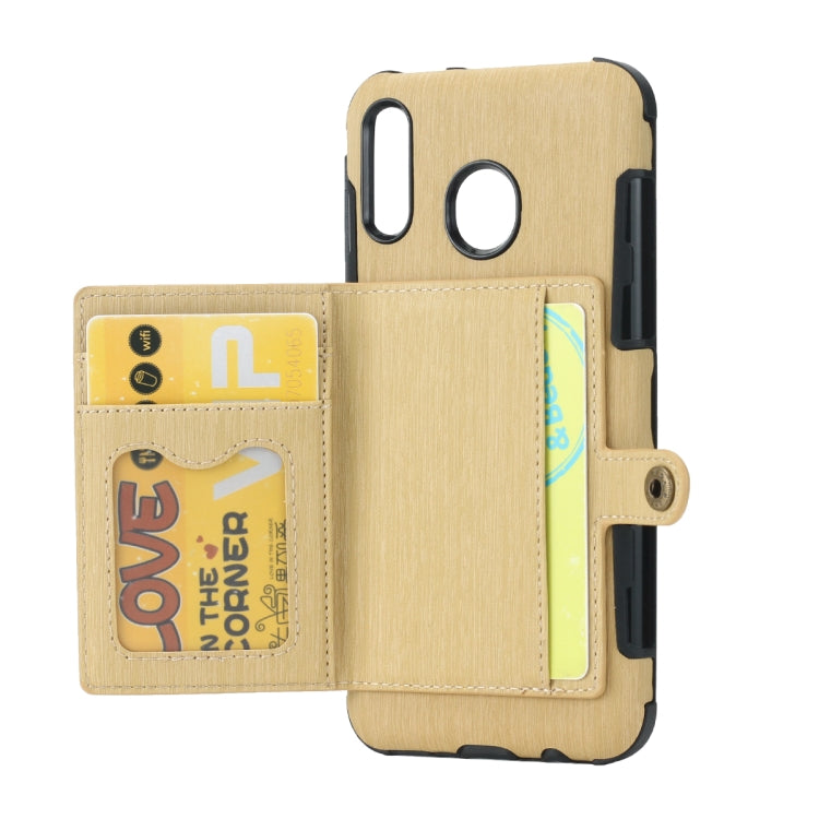 For Galaxy M20 Brushed Texture Shockproof PU + TPU Case, with Card Slots & Wallet & Photo Frame
