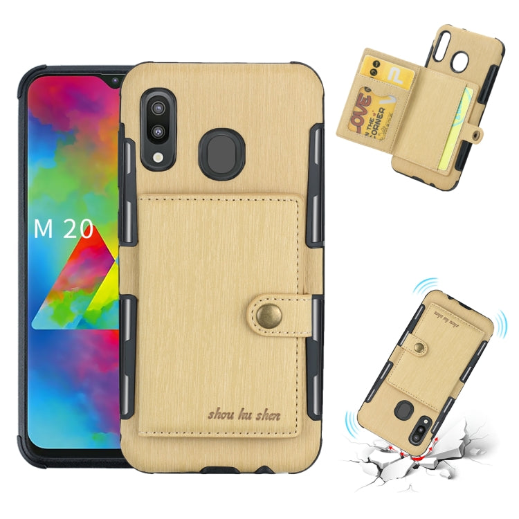 For Galaxy M20 Brushed Texture Shockproof PU + TPU Case, with Card Slots & Wallet & Photo Frame