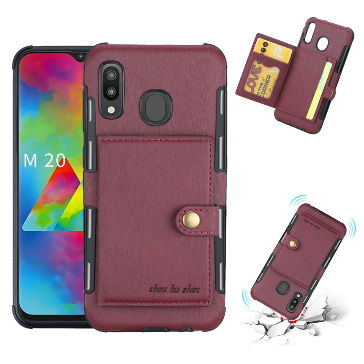 For Galaxy M20 Brushed Texture Shockproof PU + TPU Case, with Card Slots & Wallet & Photo Frame