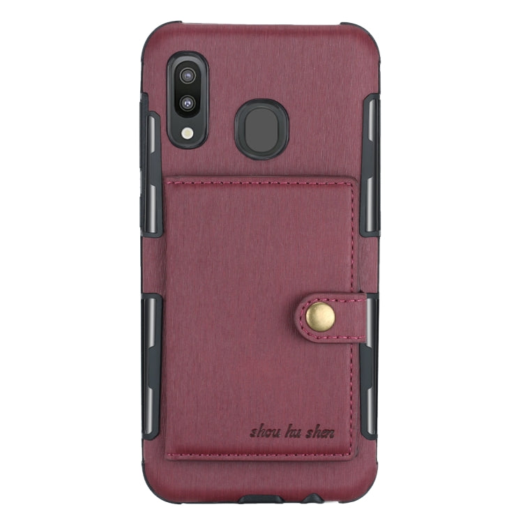 For Galaxy M20 Brushed Texture Shockproof PU + TPU Case, with Card Slots & Wallet & Photo Frame