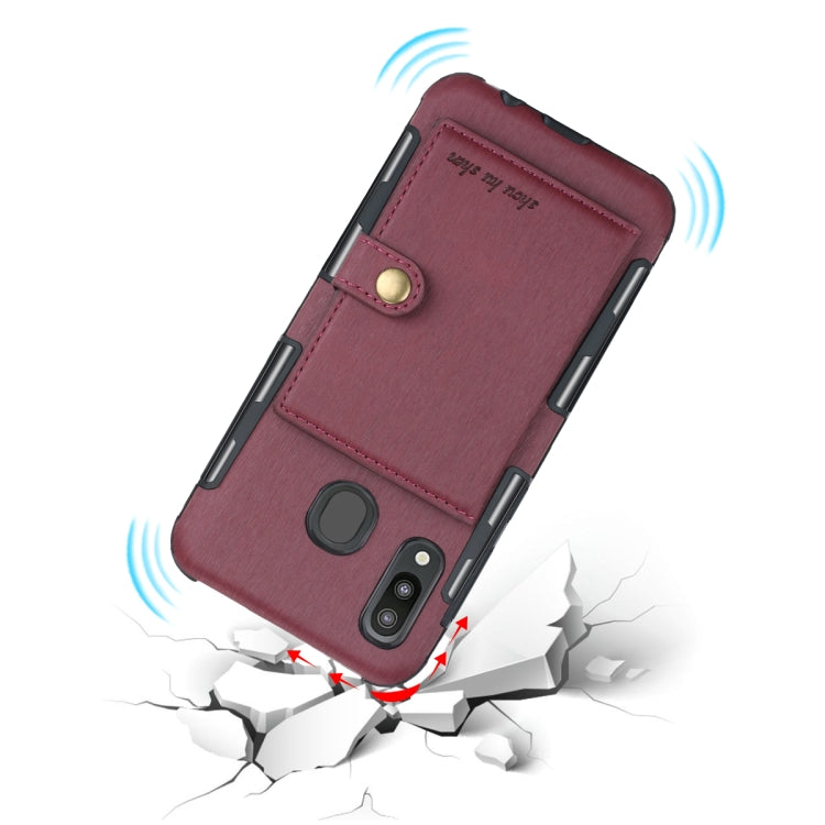 For Galaxy M20 Brushed Texture Shockproof PU + TPU Case, with Card Slots & Wallet & Photo Frame