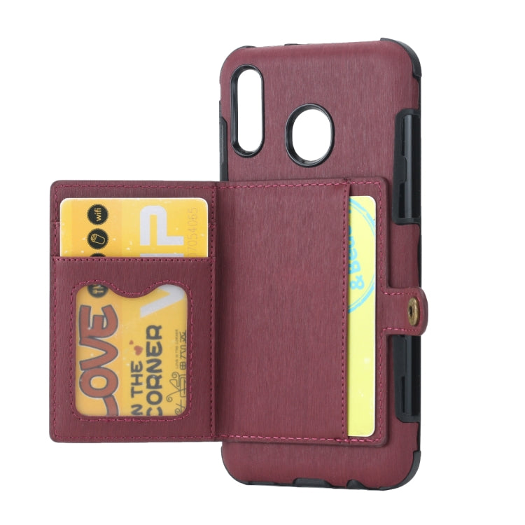 For Galaxy M20 Brushed Texture Shockproof PU + TPU Case, with Card Slots & Wallet & Photo Frame