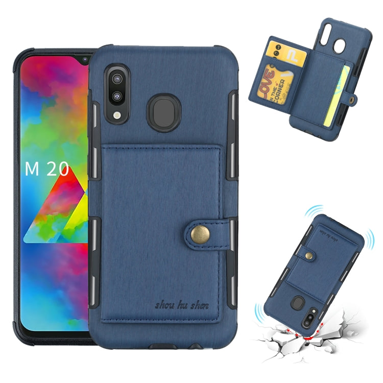 For Galaxy M20 Brushed Texture Shockproof PU + TPU Case, with Card Slots & Wallet & Photo Frame