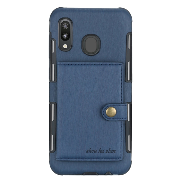 For Galaxy M20 Brushed Texture Shockproof PU + TPU Case, with Card Slots & Wallet & Photo Frame