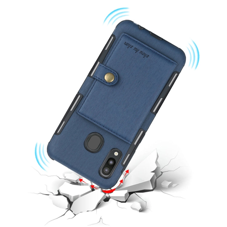 For Galaxy M20 Brushed Texture Shockproof PU + TPU Case, with Card Slots & Wallet & Photo Frame