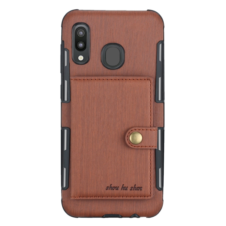 For Galaxy M20 Brushed Texture Shockproof PU + TPU Case, with Card Slots & Wallet & Photo Frame