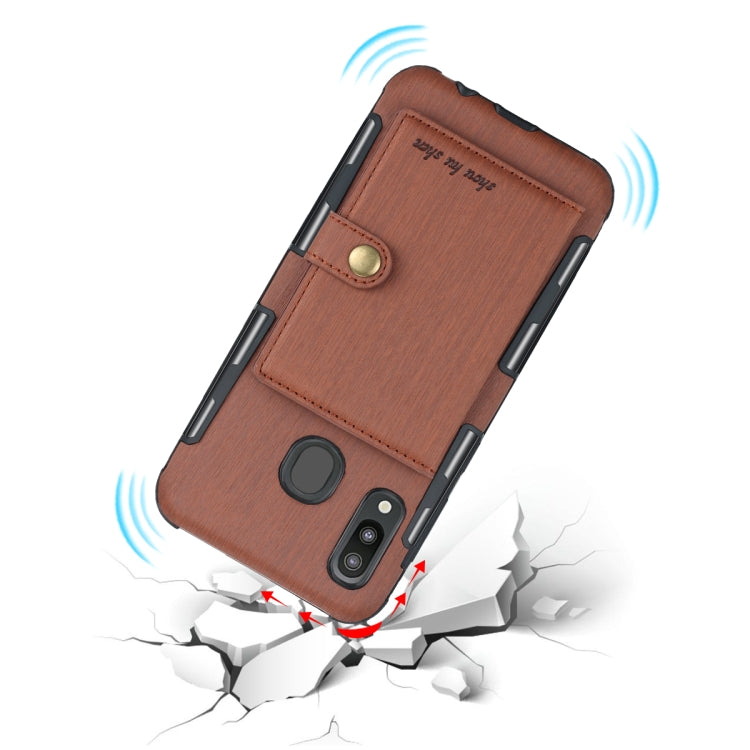 For Galaxy M20 Brushed Texture Shockproof PU + TPU Case, with Card Slots & Wallet & Photo Frame