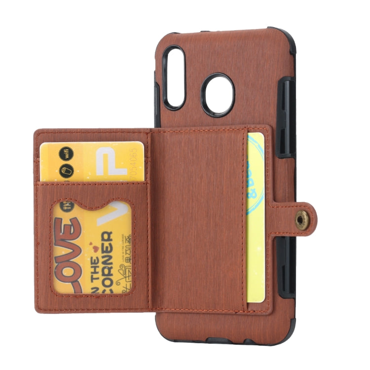 For Galaxy M20 Brushed Texture Shockproof PU + TPU Case, with Card Slots & Wallet & Photo Frame