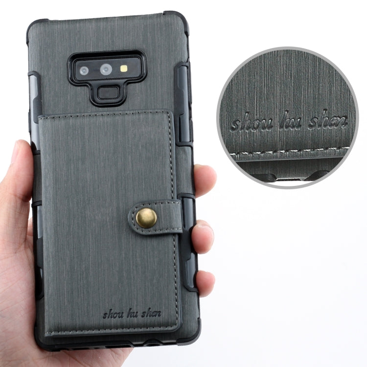 For Galaxy Note9 Brushed Texture Shockproof PU + TPU Case, with Card Slots & Wallet & Photo Frame