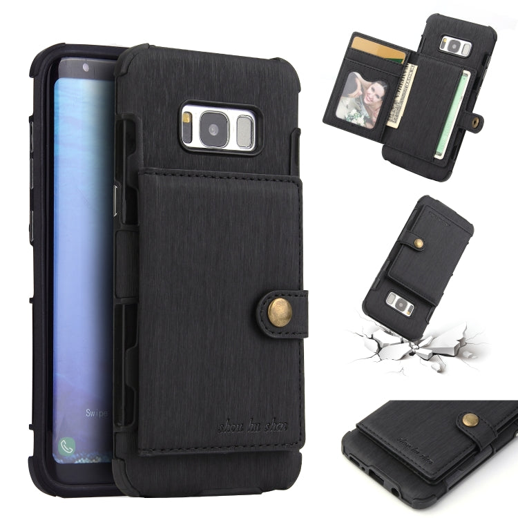 For Galaxy S8 Brushed Texture Shockproof PU + TPU Case, with Card Slots & Wallet & Photo Frame