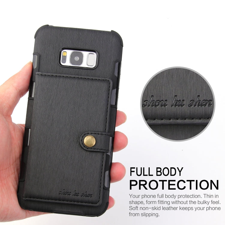 For Galaxy S8+ Brushed Texture Shockproof PU + TPU Case, with Card Slots & Wallet & Photo Frame