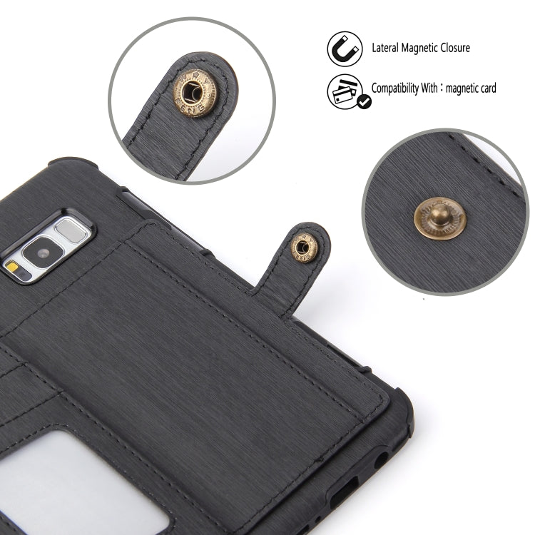 For Galaxy S8+ Brushed Texture Shockproof PU + TPU Case, with Card Slots & Wallet & Photo Frame