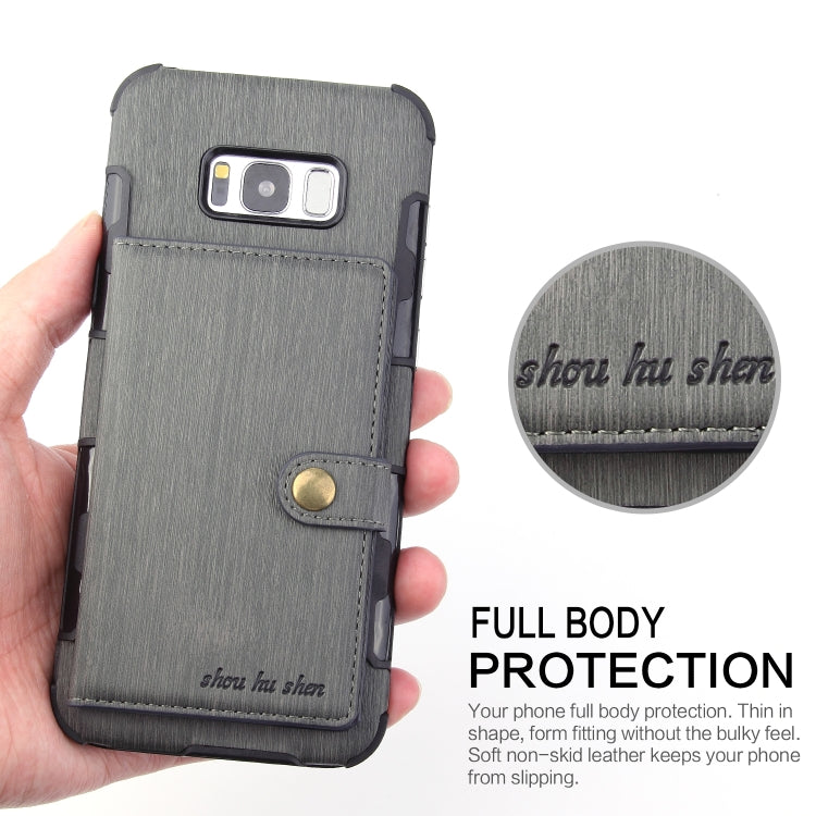 For Galaxy S8+ Brushed Texture Shockproof PU + TPU Case, with Card Slots & Wallet & Photo Frame