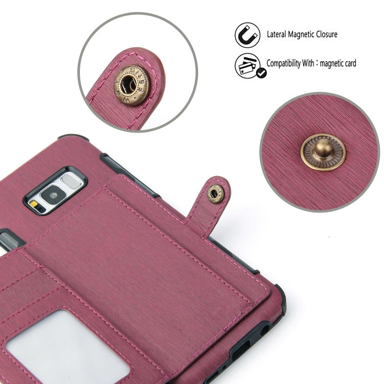 For Galaxy S8+ Brushed Texture Shockproof PU + TPU Case, with Card Slots & Wallet & Photo Frame