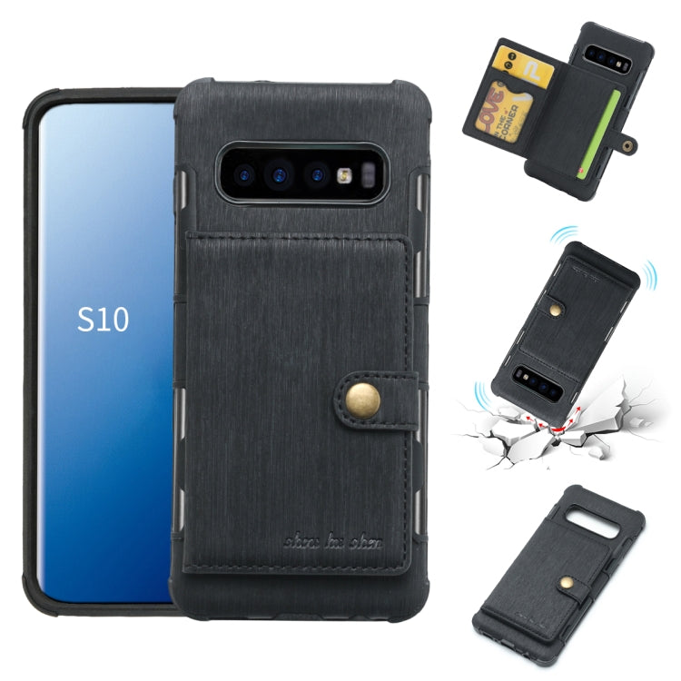For Galaxy S10 Brushed Texture Shockproof PU + TPU Case, with Card Slots & Wallet & Photo Frame