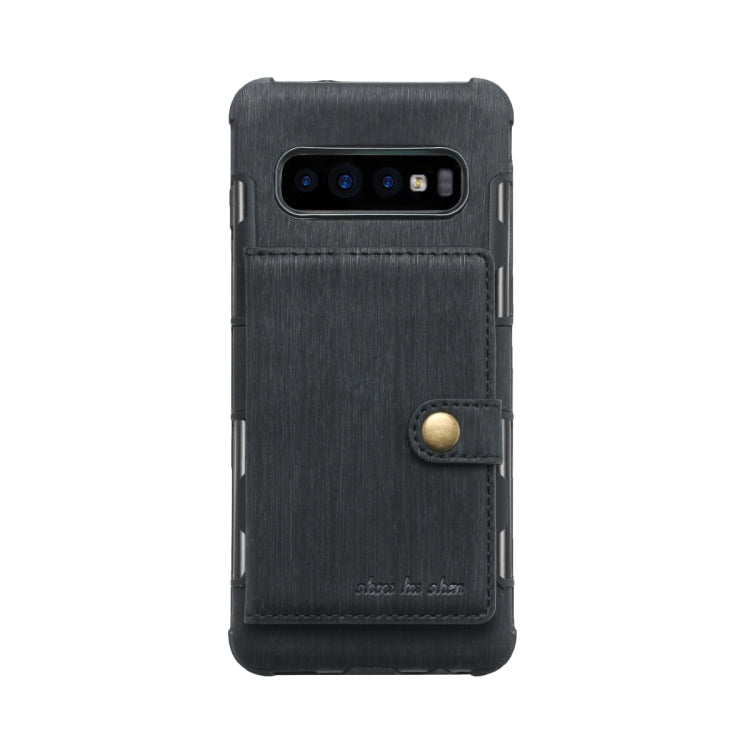 For Galaxy S10 Brushed Texture Shockproof PU + TPU Case, with Card Slots & Wallet & Photo Frame